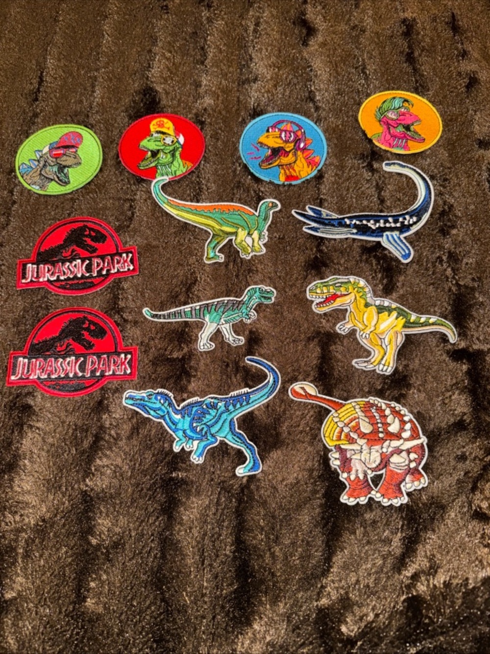 Jurassic Park & Colorful Dinosaur Iron-On Patch Set